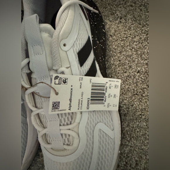 New Adidas Alphabounce+ Bounce Mens Running Shoes Sz 11 White Black Sneakers - Picture 7 of 14